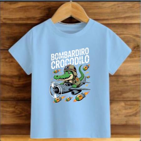 Çocuk Mavi Pamuklu Baskili T-shirt Çocuk Mavi Pamuklu Baskili T-shirt